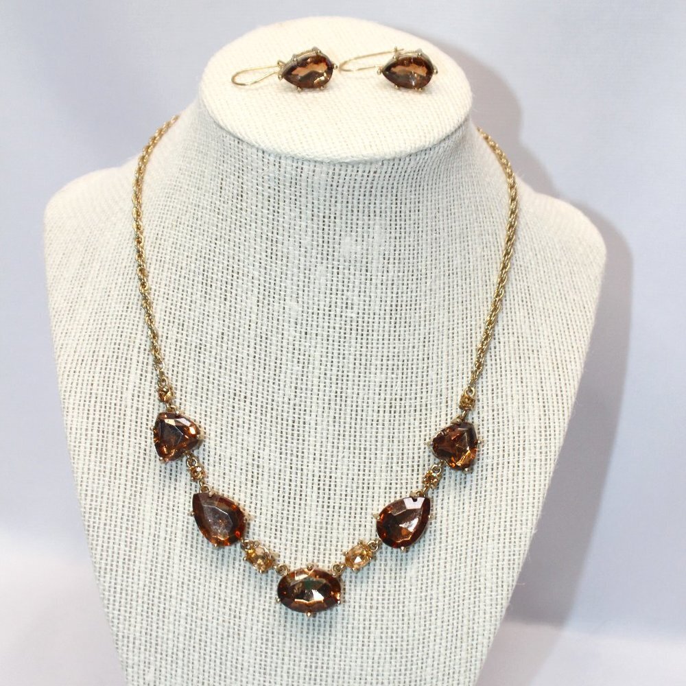 Vintage Topaz Pare and Heart Shape Necklace and Earring Set